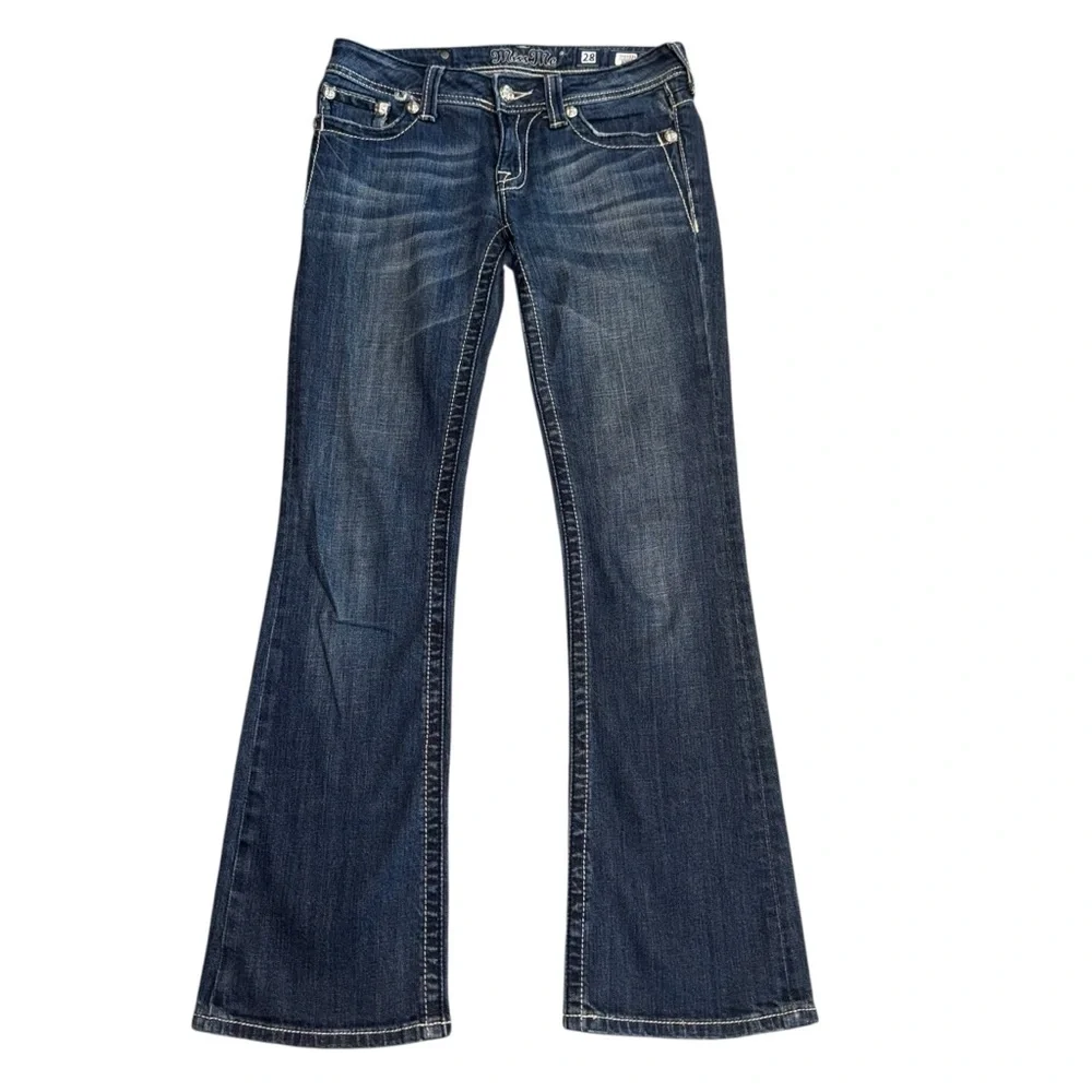 📌Miss Me JP5033R Bootcut Jeans Dark Wash Embroidered Pockets Size 28 - Picture 2 of 6